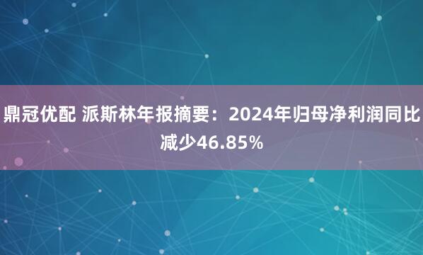鼎冠优配 派斯林年报摘要：2024年归母净利润同比减少46.85%
