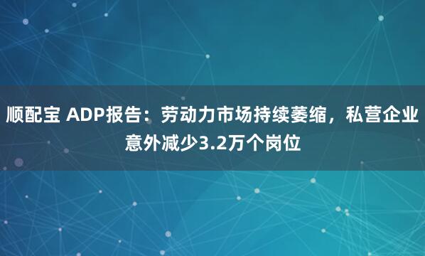 顺配宝 ADP报告：劳动力市场持续萎缩，私营企业意外减少3.2万个岗位