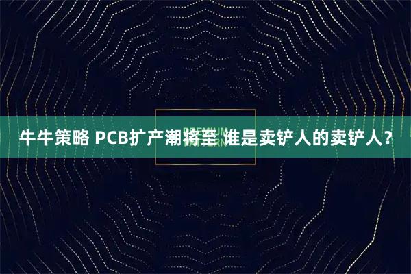 牛牛策略 PCB扩产潮将至 谁是卖铲人的卖铲人？